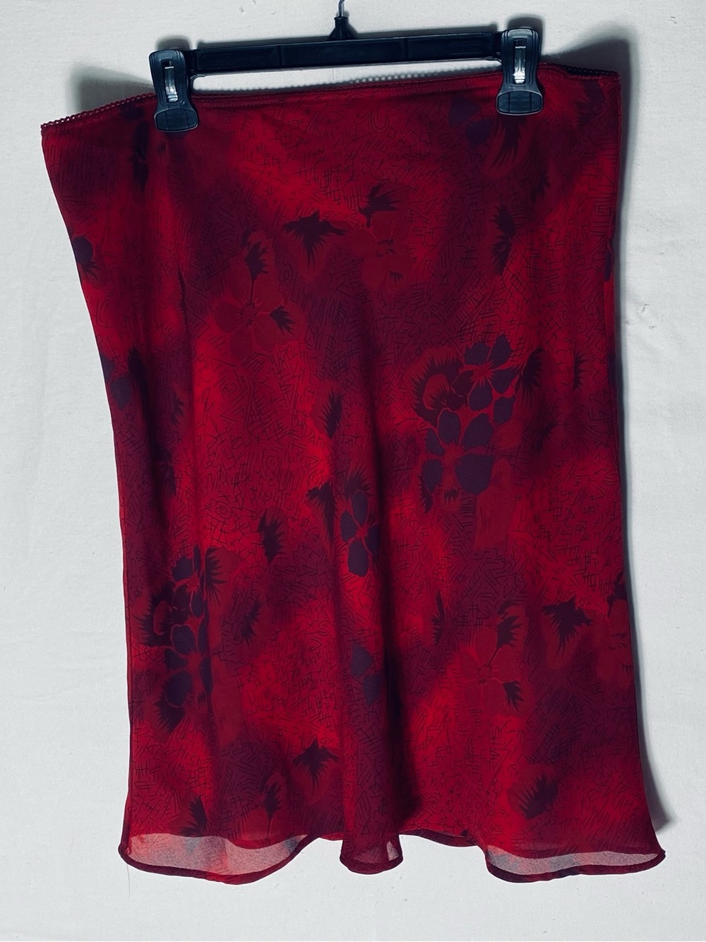 Vintage 90s Smart Set Red Floral Chiffon Slip Skirt Whimsigoth Romantic Grunge L